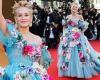 Sharon Stone exudes glamour in an ice blue gown adorned with colourful flowers