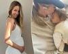 Pregnant Jennifer Hawkins shares a sweet photo of daughter napping on her bump