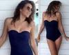 Elizabeth Hurley, 56, playfully showcases her enviable figure in a blue swimsuit
