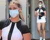 April Love Geary serves up heat wearing a chic tennis ensemble while running ...