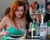 Bella Thorne wows in a plunging green sundress as she enjoys sushi date with ...