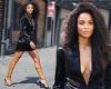 Ciara goes bra free in a VERY plunging black dress at a Los Angeles photo shoot