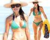 Bethenny Frankel shows off her toned abs in a striped bikini while hitting the ...