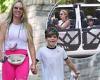 Teddi Mellencamp looks fit in neon pink shorts as she hikes with her son Cruz ...
