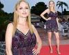 Heather Graham catches the eye in a multi-coloured mini dress at the Filming ...