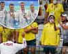 US swimmer Caeleb Dressel celebrates freestyle relay win by gifting gold medal ...