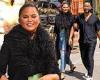 Chrissy Teigen is all smiles in feathered jacket with ripped jeans while ...