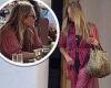 Kate Moss nails boho style in a red beach coverup as she enjoys lunch with pals ...