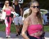 Nina Agdal teases her taut abs in hot pink after yoga with beau Jack ...