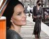Angelina Jolie looks sensational in a plunging silver dress as she travels via ...