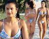 Camila Mendes heats up South Beach in a floral thong bikini on the set of ...