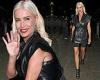 Denise Van Outen turns heads in a sexy black leather shirt dress