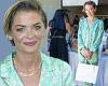 Jaime King looks radiant in a turquoise pajama set with a new short haircut
