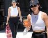 Lucy Hale has some pep in her step while clad in chic workout attire during ...