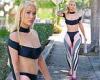 Iggy Azalea models a jaw-dropping outfit consisting of a bra top and leggings