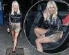 Denise Van Outen puts on a leggy display in gold shorts