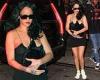 Rihanna wears a skimpy black dress as she is seen leaving a NYC club