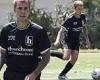 Justin Bieber dons a nearly all-black outfit while playing soccer with his ...