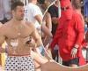Mark Wright shows off his muscular torso as he lets loose at stag do