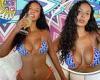 Maya Jama showcases her enviable hourglass figure in a TINY blue bikini as she ...