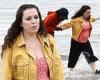 Pregnant Dani Harmer wades into the sea to film scenes for the new series The ...