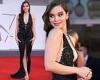 Hailee Steinfeld flashes her toned pins in a thigh-split black gown during the ...
