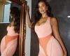 Maya Jama slips her stunning figure into a salmon pink bodysuit and a colourful ...