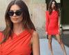 Emily Ratajkowski is red hot in a one sleeved mini dress as she heads to Dundas ...