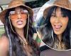 Maya Jama oozes festival chic in a beige bucket hat and camo top as she ...