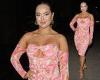 Love Island's Sharon Gaffka shows her curves in a pink abstract print dress for ...