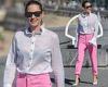 Marion Cotillard showcases her lithe legs in a pair of hot pink jeans at San ...