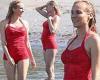 Diane Kruger wows in red bathing suit as she splashes around while filming Out ...