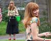 Eleanor Tomlinson looks stylish in floral top and black tulle skirt
