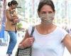 Katie Holmes shows off her blue bra as she steps out in New York in semi-sheer ...