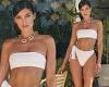 Nicole Williams shows off her enviable curves in a white bikini as she enjoys a ...