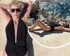Sharon Stone, 63, shows off her very impressive figure in a plunging swimsuit