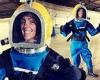 Suranne Jones gives a thumbs up as she dons diving suit and helmet to film ...