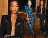 Jourdan Dunn flashes her cleavage at the OSMAN show for London Fashion Week