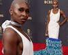Cynthia Erivo shows off her toned arms in a white leather dress at the 2021 ...