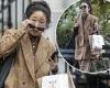 Sandra Oh looks typically chic as she steps out in an oversized brown suit in ...