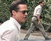 Brad Pitt rocks a retro slicked-back look on the Pasadena set of his new movie ...
