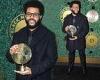 The Weeknd dons all-black ensemble as he showcases his Humanitarian Award at ...