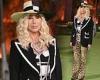 Cher, 75, dons curly blonde wig, leopard print trousers and a straw hat
