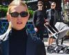 Karlie Kloss and her husband Joshua Kushner take their son on a post-lunch walk ...