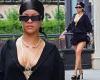 Rihanna is all legs as she showcases her toned limbs in black fur-trimmed mini ...
