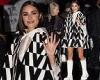 Olivia Culpo puts on a leggy display in stylish black and white cape