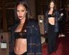 Joan Smalls showcases her trim figure in tube top and matching trousers at ...