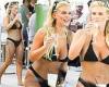 Madison LeCroy rocks black string bikini and skimpy net coverup during ...