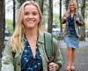 Reese Witherspoon keeps casual in denim skirt as she films Your Place Or Mine ...