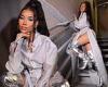 Jhene Aiko channels futuristic glamour in a silver thigh slit dress as she ...